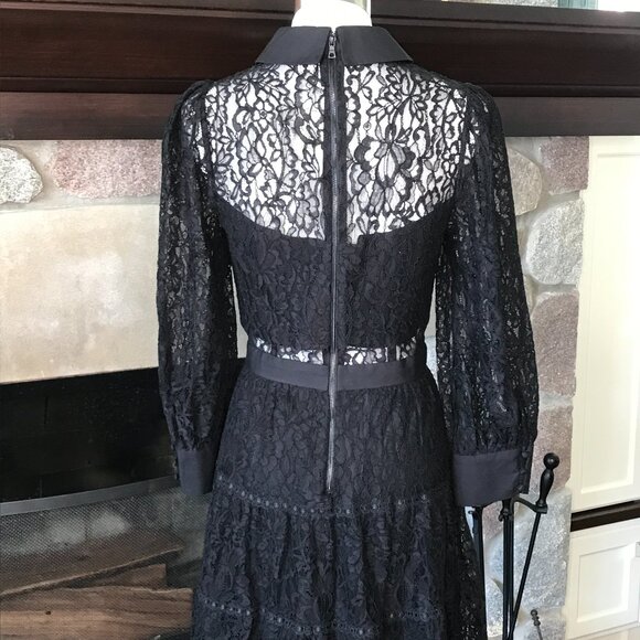 'Alice + Olivia' Collared Button Down Black Lace Dress - Size 10 - Picture 2 of 5